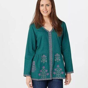 Logo Lavish by Lori Goldstein Woven Cardigan Women Small Green Floral QVC Boho